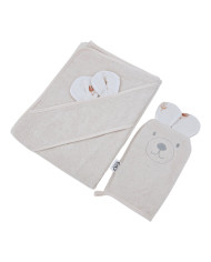 Bambus-Badehaube und Waschlappen EKO BEIGE MEADOW