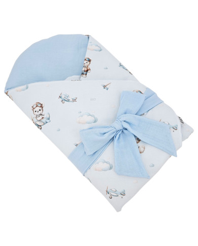 Printed Cotton+Muslin Swaddle Blanket with Coconut PILOT BEAR Printed Cotton+Muslin Swaddle Blanket with Coconut PILOT BEAR