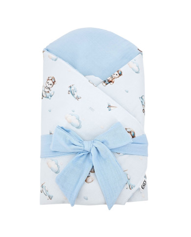 Printed Cotton+Muslin Swaddle Blanket with Coconut PILOT BEAR Printed Cotton+Muslin Swaddle Blanket with Coconut PILOT BEAR