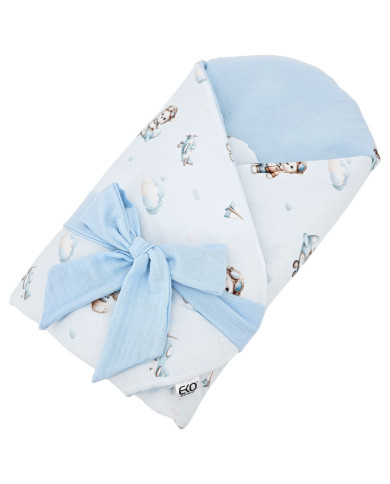 Printed Cotton+Muslin Swaddle Blanket with Coconut PILOT BEAR Printed Cotton+Muslin Swaddle Blanket with Coconut PILOT BEAR