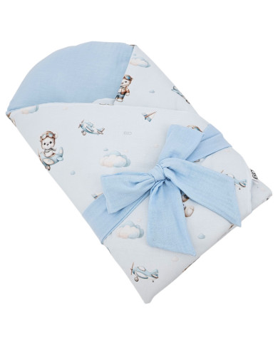 Printed Cotton+Muslin Swaddle Blanket with Coconut PILOT BEAR Printed Cotton+Muslin Swaddle Blanket with Coconut PILOT BEAR
