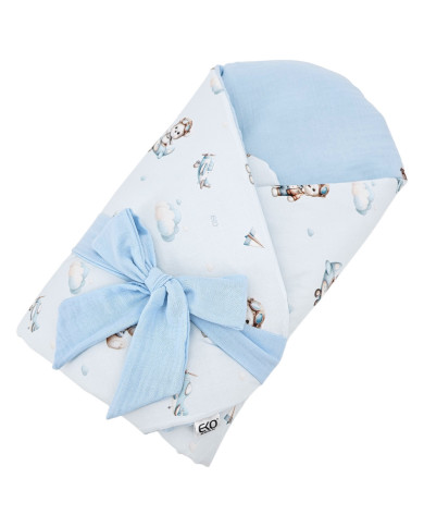 Printed Cotton+Muslin Swaddle Blanket with Coconut PILOT BEAR Printed Cotton+Muslin Swaddle Blanket with Coconut PILOT BEAR