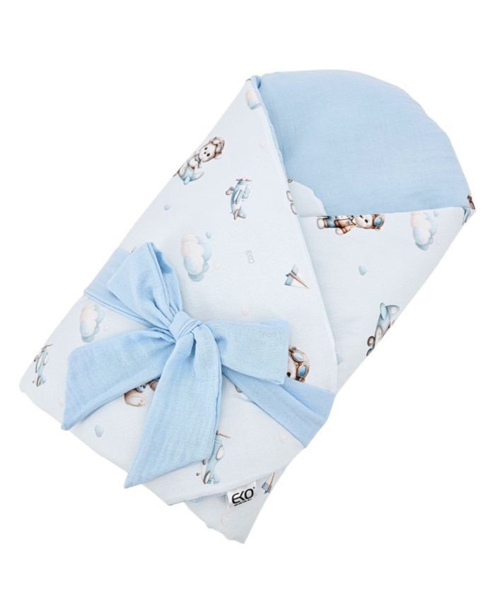 Zavinovačka bavlněná tištěná+mušelín s kokosem PILOT BEAR