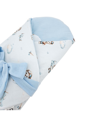 Printed Cotton+Muslin Swaddle Blanket with Coconut PILOT BEAR Printed Cotton+Muslin Swaddle Blanket with Coconut PILOT BEAR