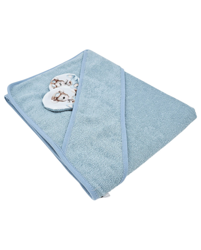 Bamboo bath cover PILOT BEAR/BLUE