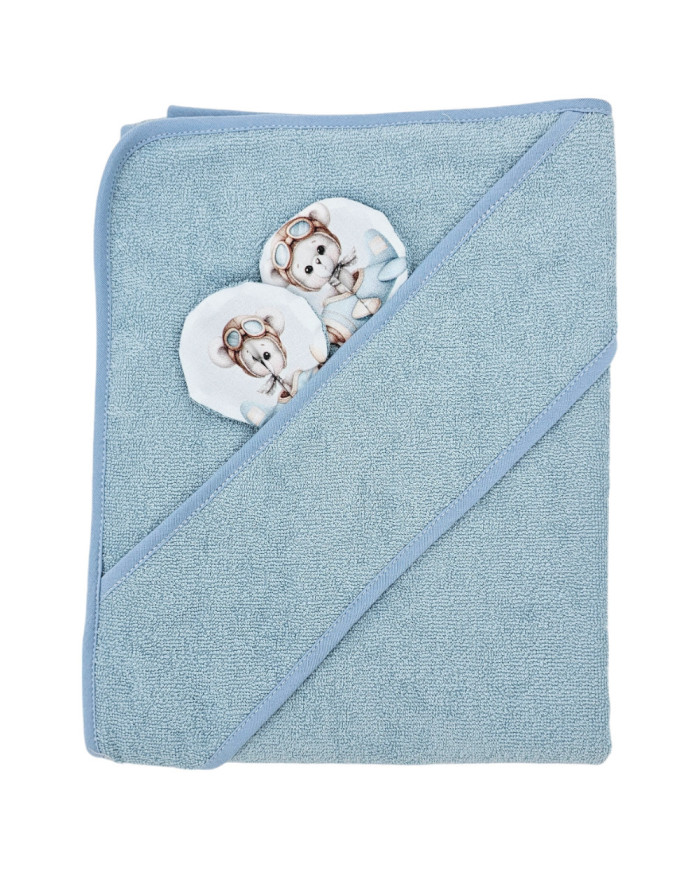 Serviette de bain en bambou PILOT BEAR/BLUE Serviette de bain en bambou PILOT BEAR/BLUE