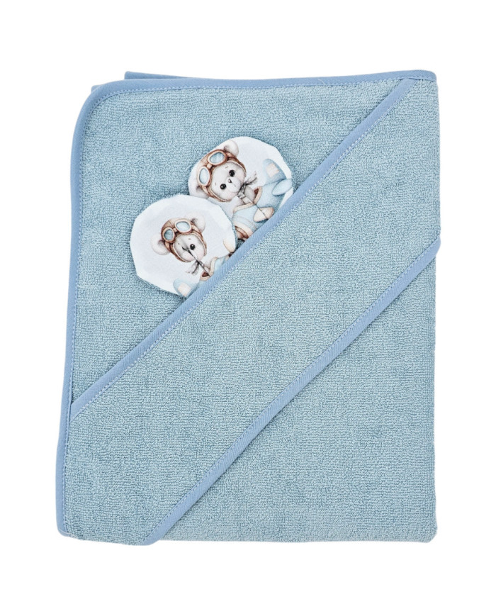 Serviette de bain en bambou PILOT BEAR/BLUE Serviette de bain en bambou PILOT BEAR/BLUE