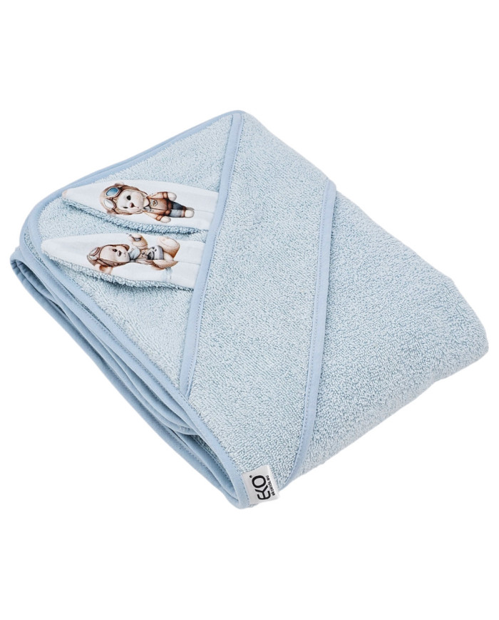 Kokvilnas vannas halāts PILOT BEAR/LIGHT BLUE