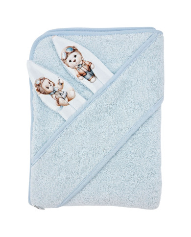 Pamut fürdőköpeny PILOT BEAR/LIGHT BLUE Pamut fürdőköpeny PILOT BEAR/LIGHT BLUE