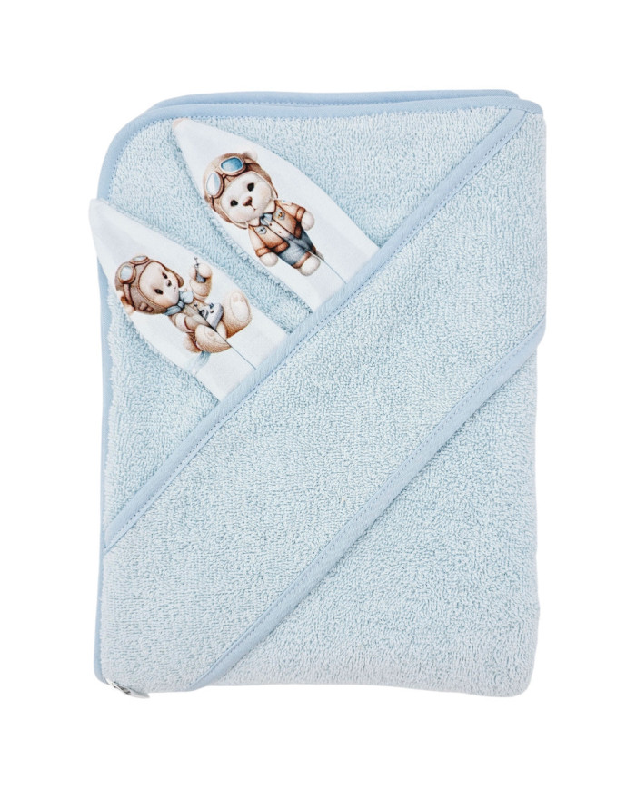 Peignoir en coton PILOT BEAR/LIGHT BLUE