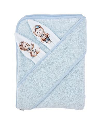 Pamut fürdőköpeny PILOT BEAR/LIGHT BLUE Pamut fürdőköpeny PILOT BEAR/LIGHT BLUE