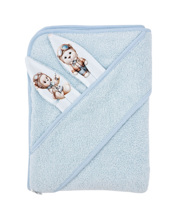 Kokvilnas vannas halāts PILOT BEAR/LIGHT BLUE