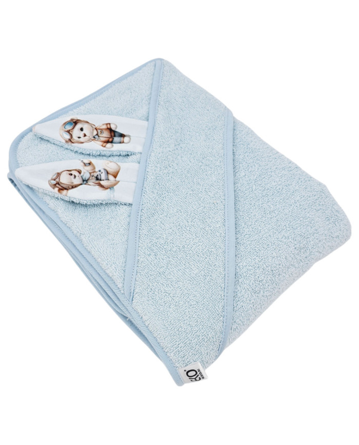 Pamut fürdőköpeny PILOT BEAR/LIGHT BLUE