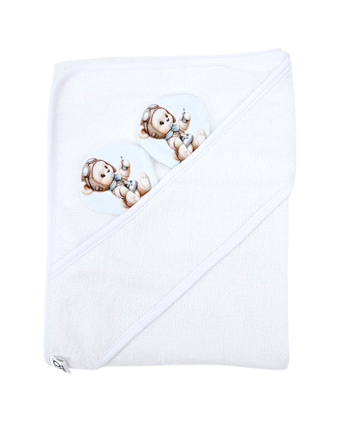 Serviette de bain en bambou PILOT BEAR/WHITE