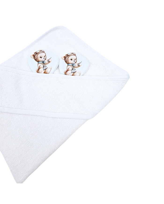 Bamboo bath cover PILOT BEAR/WHITE