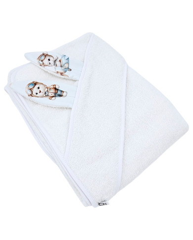 Cotton bath robe PILOT BEAR/WHITE Cotton bath robe PILOT BEAR/WHITE