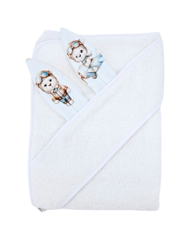 Cotton bath robe PILOT BEAR/WHITE Cotton bath robe PILOT BEAR/WHITE