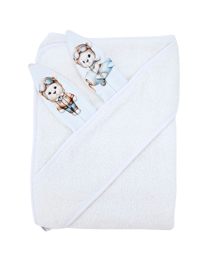 Peignoir en coton PILOT BEAR/WHITE