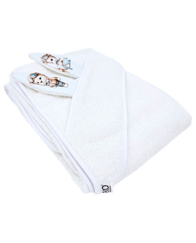 Cotton bath robe PILOT BEAR/WHITE Cotton bath robe PILOT BEAR/WHITE