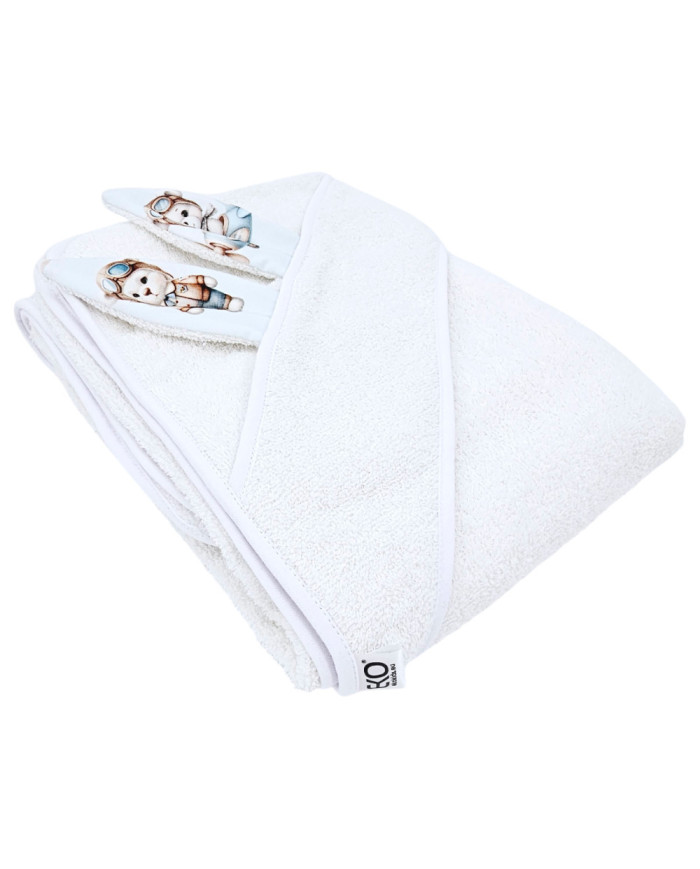 Peignoir en coton PILOT BEAR/WHITE