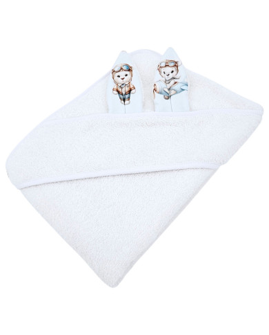 Cotton bath robe PILOT BEAR/WHITE Cotton bath robe PILOT BEAR/WHITE