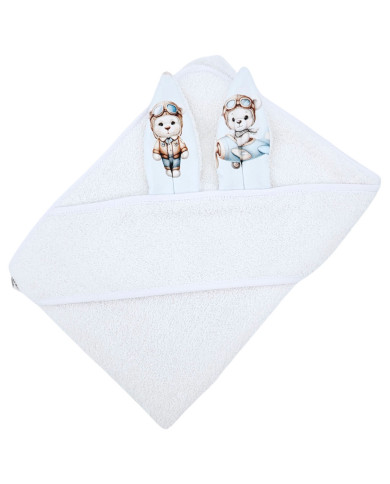 Cotton bath robe PILOT BEAR/WHITE Cotton bath robe PILOT BEAR/WHITE
