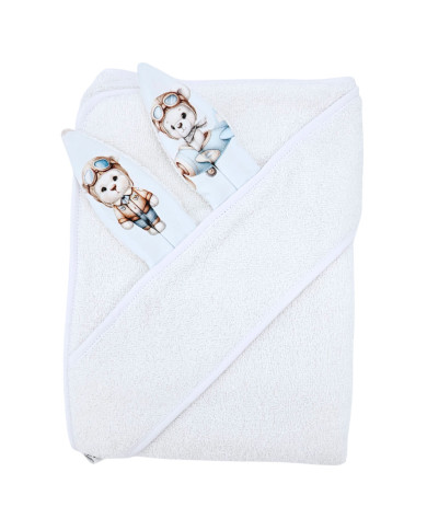 Cotton bath robe PILOT BEAR/WHITE Cotton bath robe PILOT BEAR/WHITE