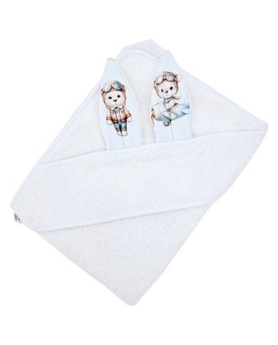 Cotton bath robe PILOT BEAR/WHITE Cotton bath robe PILOT BEAR/WHITE