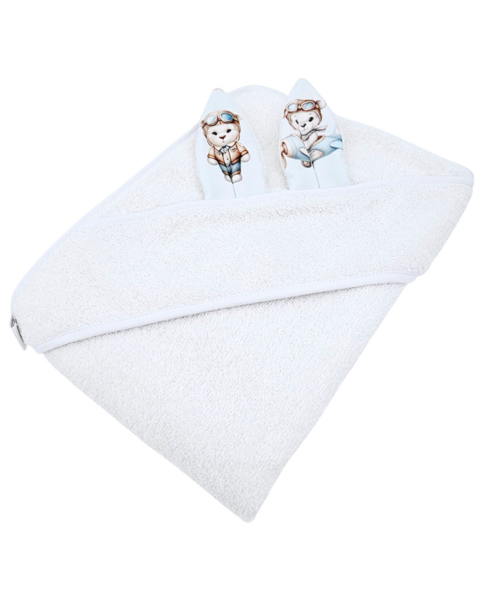 Cotton bath robe PILOT BEAR/WHITE