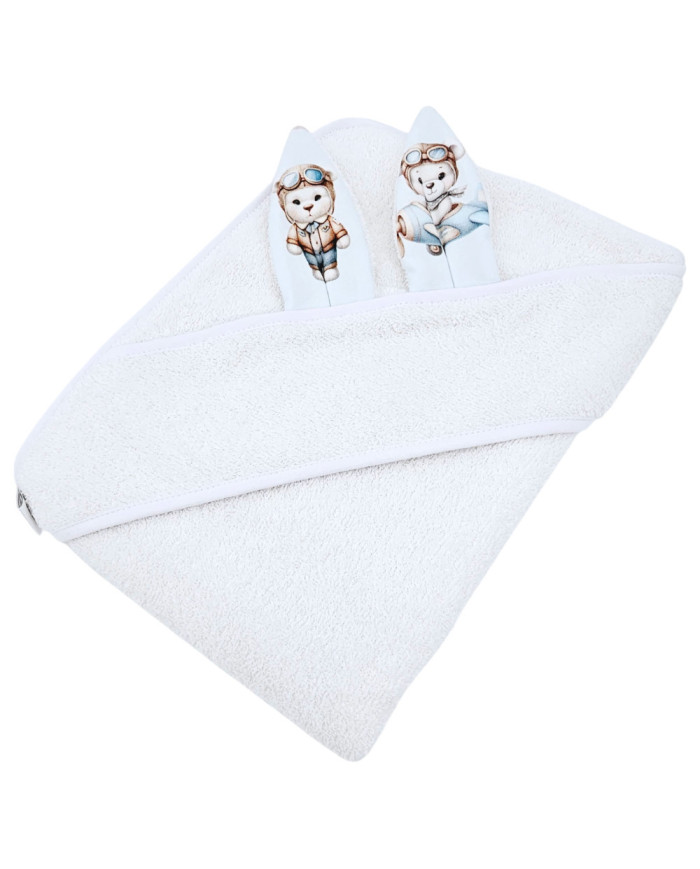 Cotton bath robe PILOT BEAR/WHITE