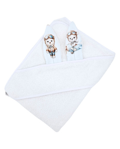 Cotton bath robe PILOT BEAR/WHITE Cotton bath robe PILOT BEAR/WHITE