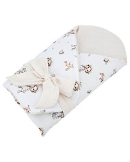 Babyhörnchen aus bedruckter Baumwolle+Musselin mit Kokosfüllung GARDENER BEAR