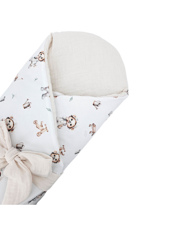 Babyhörnchen aus bedruckter Baumwolle+Musselin mit Kokosfüllung GARDENER BEAR