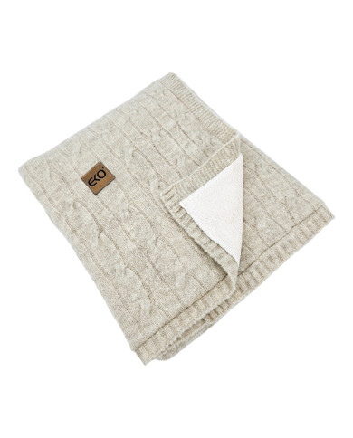 Couverture tricotée avec doublure en fourrure 80 x 100 cm, BEIGE