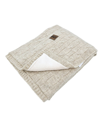 Couverture tricotée avec doublure en fourrure 80 x 100 cm, BEIGE