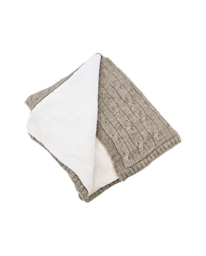 Knitted Blanket with Fur Lining 80 x 100 cm, LIGHT BROWN Knitted Blanket with Fur Lining 80 x 100 cm, LIGHT BROWN