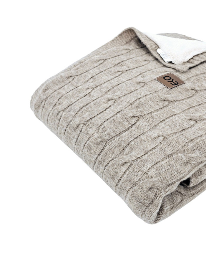 Couverture tricotée avec doublure en fourrure 80 x 100 cm, LIGHT BROWN Couverture tricotée avec doublure en fourrure 80 x 100 cm, LIGHT BROWN