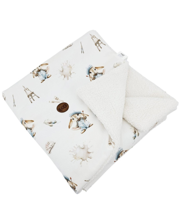 Bilateral baby quilt 75x100 cm - Printed Bamboo + Bouclé PAINTER