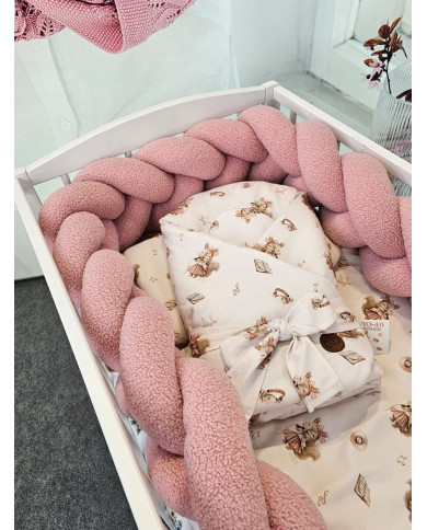 Bouclé Braided Bumper – Soft & Stylish Knot Bumper for Crib PINK