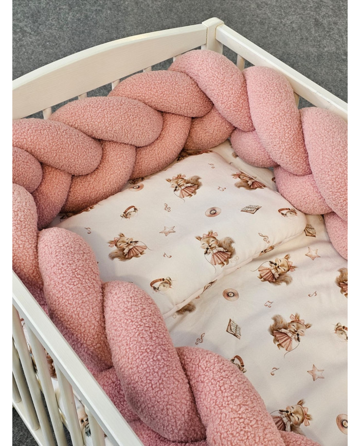 Pletený mantinel z bouclé – Mäkký a Štýlový do postieľky PINK