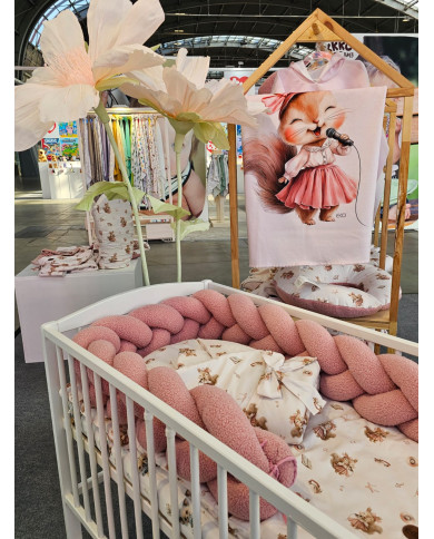 Pletený mantinel z bouclé – Mäkký a Štýlový do postieľky PINK