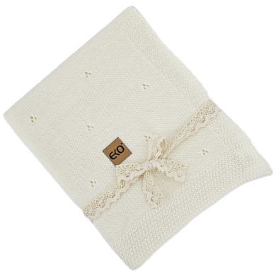 Kocyk dzianinowy z wełny MERINO ECRU