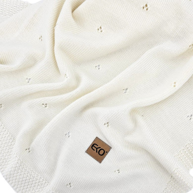 Kocyk dzianinowy z wełny MERINO ECRU
