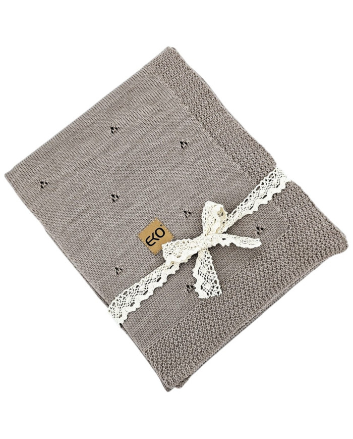 Couverture en laine mérinos tricotée 80 x 100 cm - TAUPE