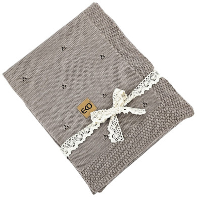 Kocyk dzianinowy z wełny MERINO TAUPE