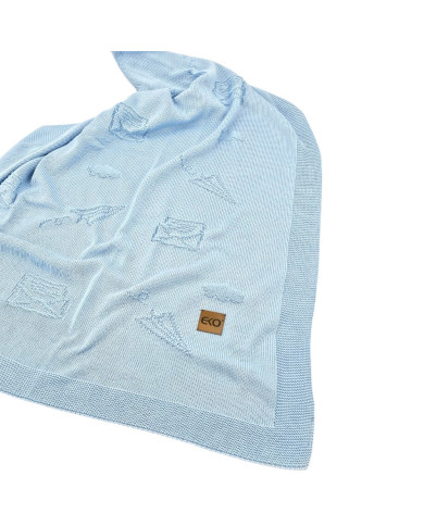 Couverture tricotée en bambou LETTERS BLUE