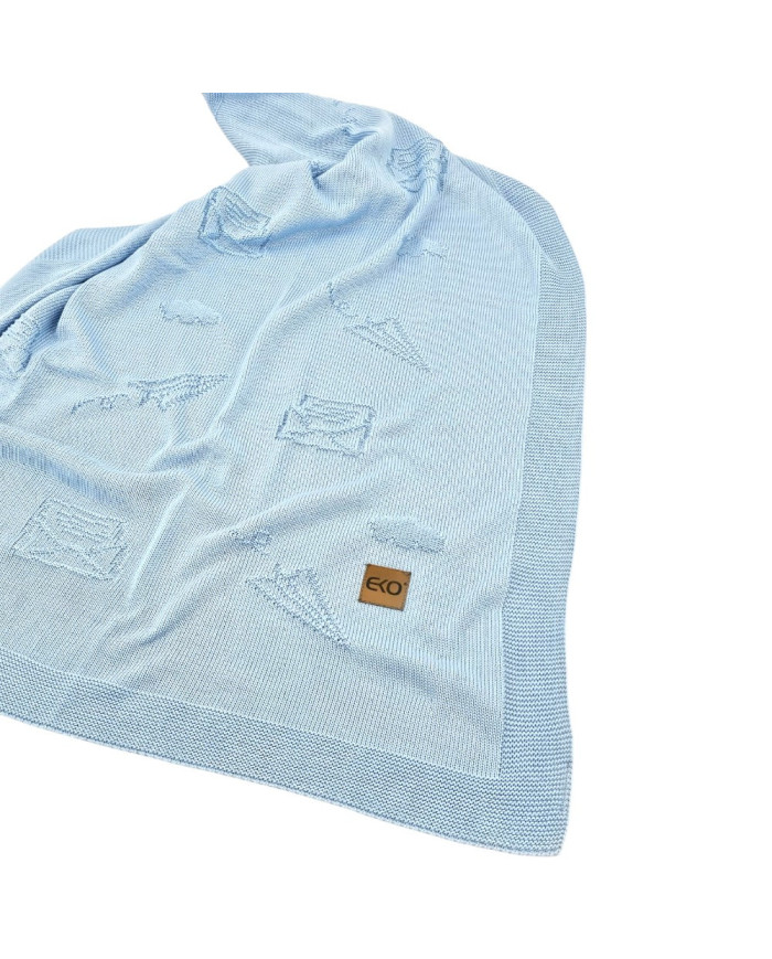 Couverture tricotée en bambou LETTERS BLUE