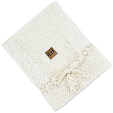 Kocyk dzianinowy z wełny MERINO ECRU