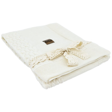 Kocyk dzianinowy z wełny MERINO ECRU