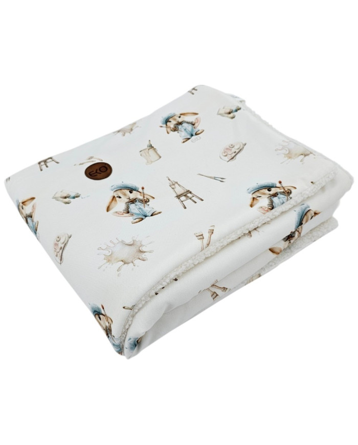 Bilateral baby quilt 75x100 cm - Printed Bamboo + Bouclé PAINTER